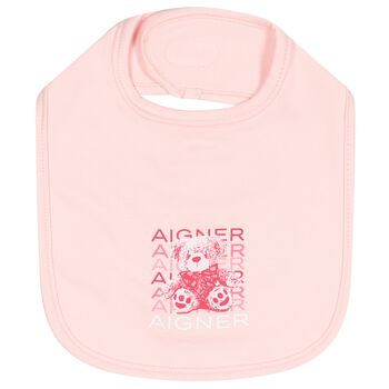 Baby Girls Pink Teddy Bear Logo Bib