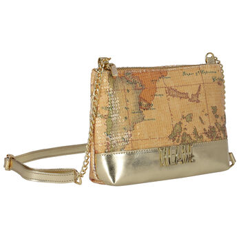 Girls Beige Geo Map Embellished Handbag