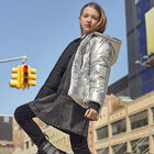 Girls Silver & Black Logo Reversible Puffer Jacket, 1, hi-res