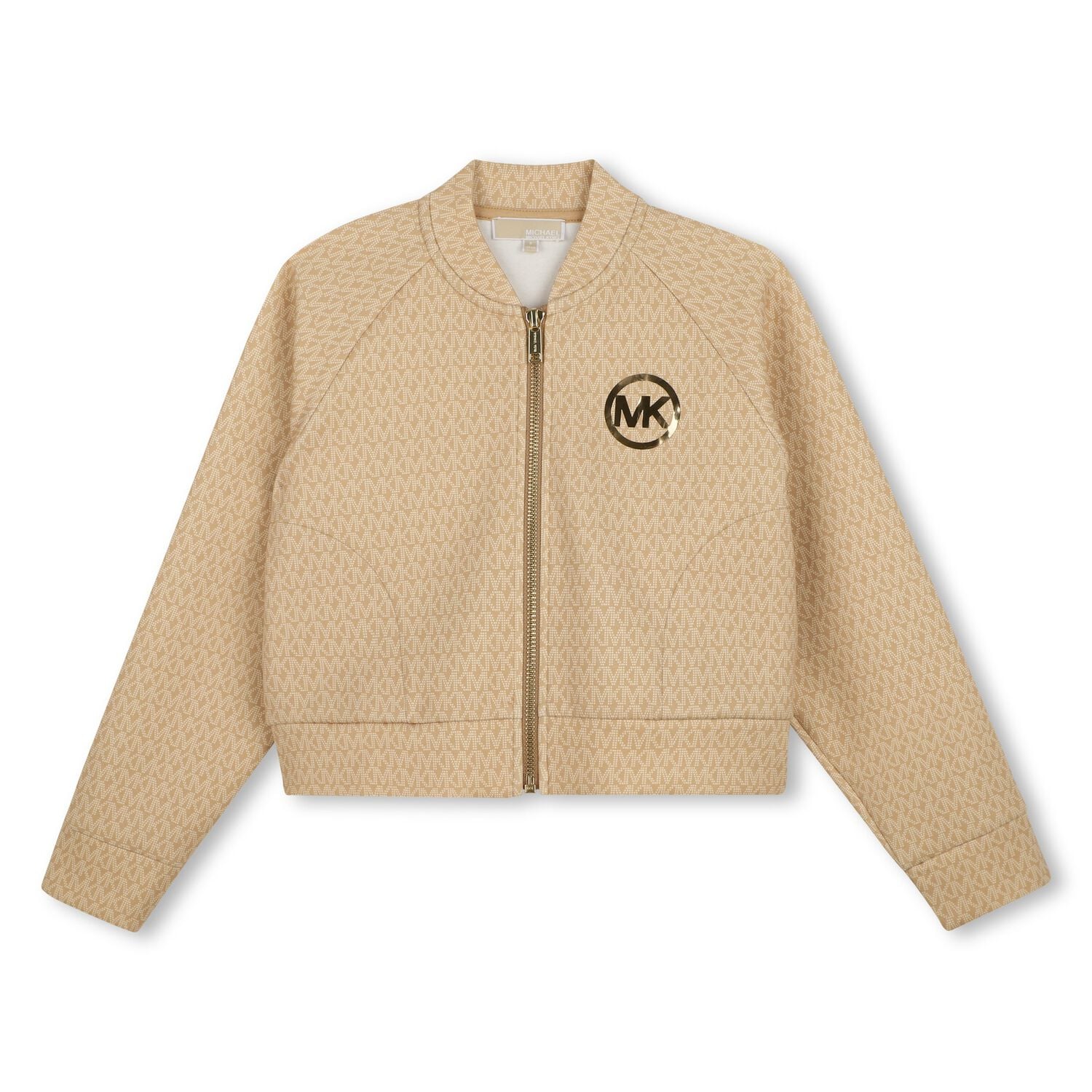 Girls Beige Logo Zip Up Top, 1, hi-res