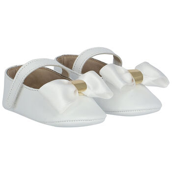 Baby Girls White Bow Shoes