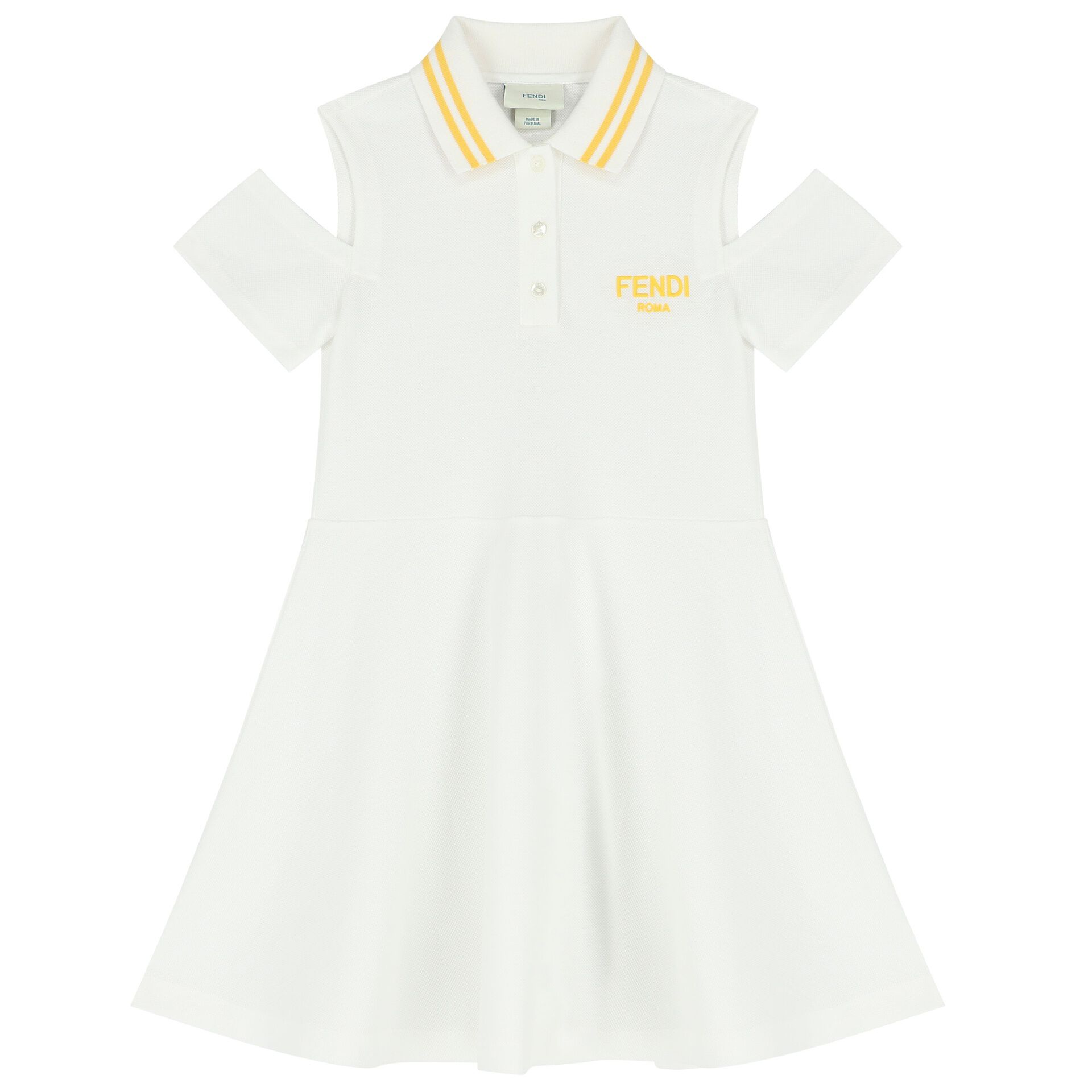 Fendi Girls White Yellow FF Logo Polo Dress Junior Couture KSA