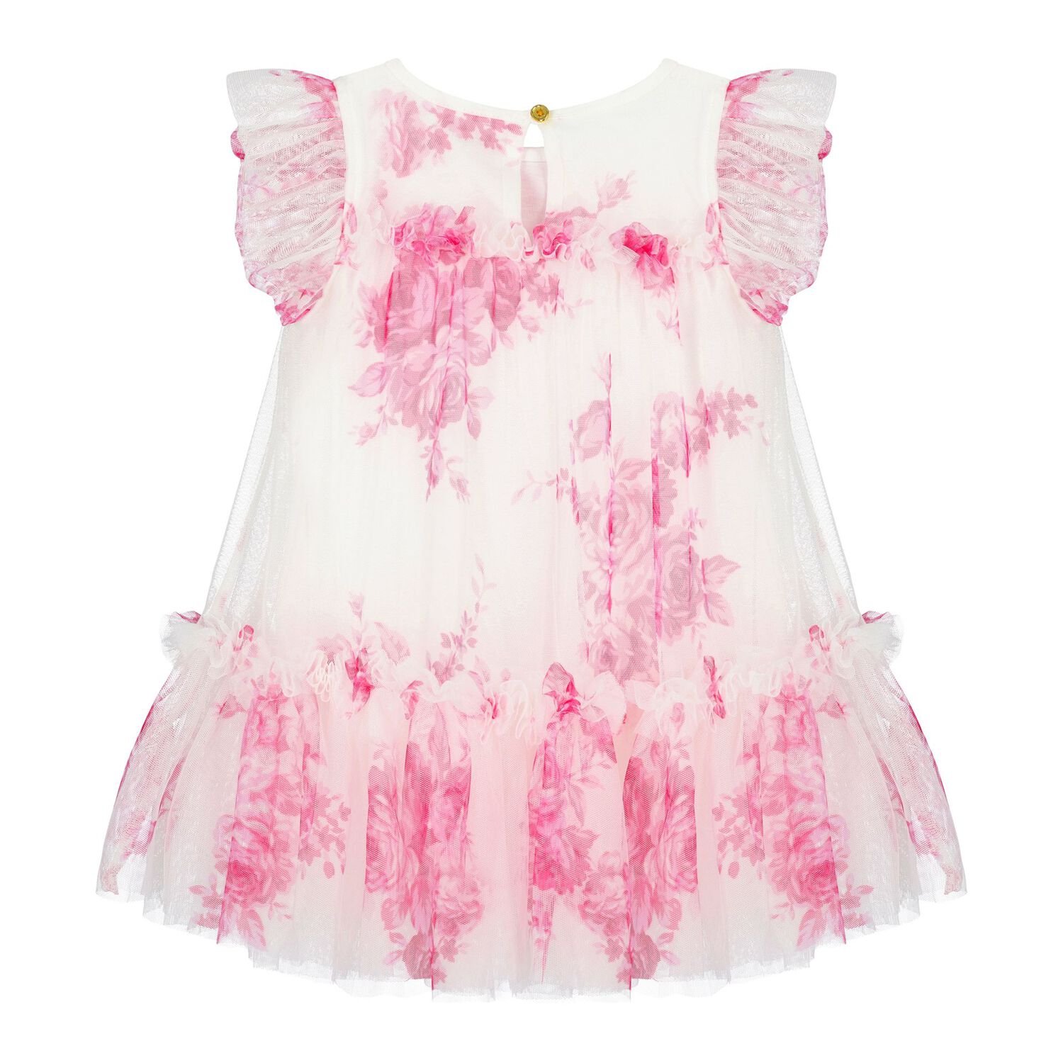 Baby Girls White & Pink Rose Tulle Dress, 4, hi-res image number null