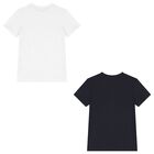 Boys Navy & White Cotton Logo T-Shirts ( 2-Pack ), 1, hi-res