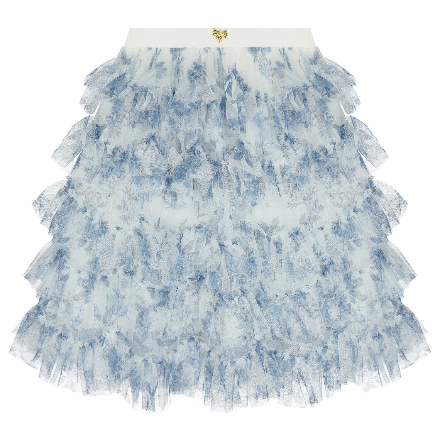 Girls Blue Floral Tulle Skirt, 1, hi-res
