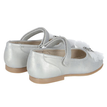 Younger Girls Silver Bow Ballerina Shoes