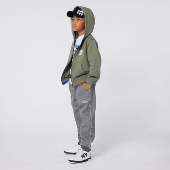 Green Logo Hooded Zip Up Top