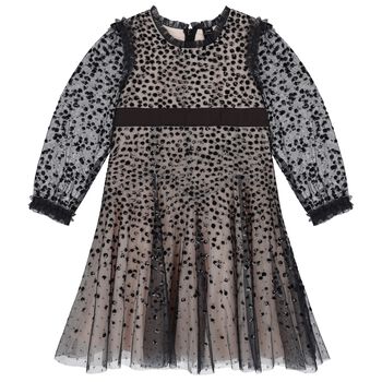 Girls Black Dappled Sequin Embellished Dress