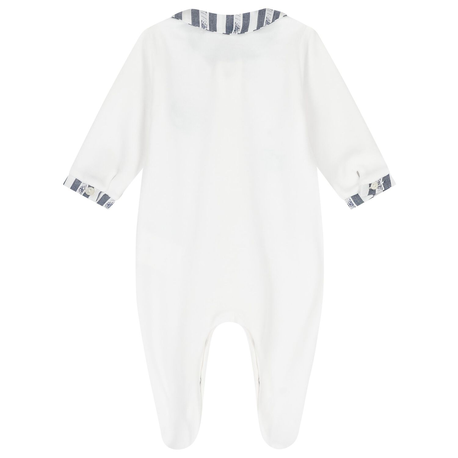 Baby Boys White Striped Collar Babygrow, 1, hi-res