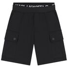 Boys Black Logo Shorts, 1, hi-res