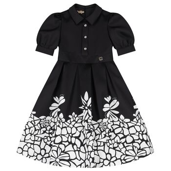 Girls Black Mikado Floral Dress