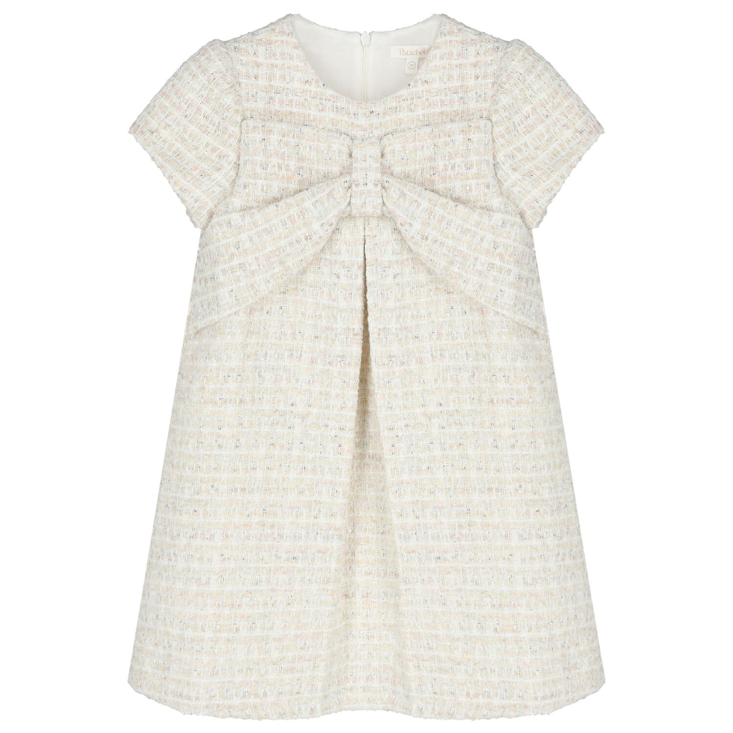 Girls Ivory Bow Tweed Dress, 1, hi-res