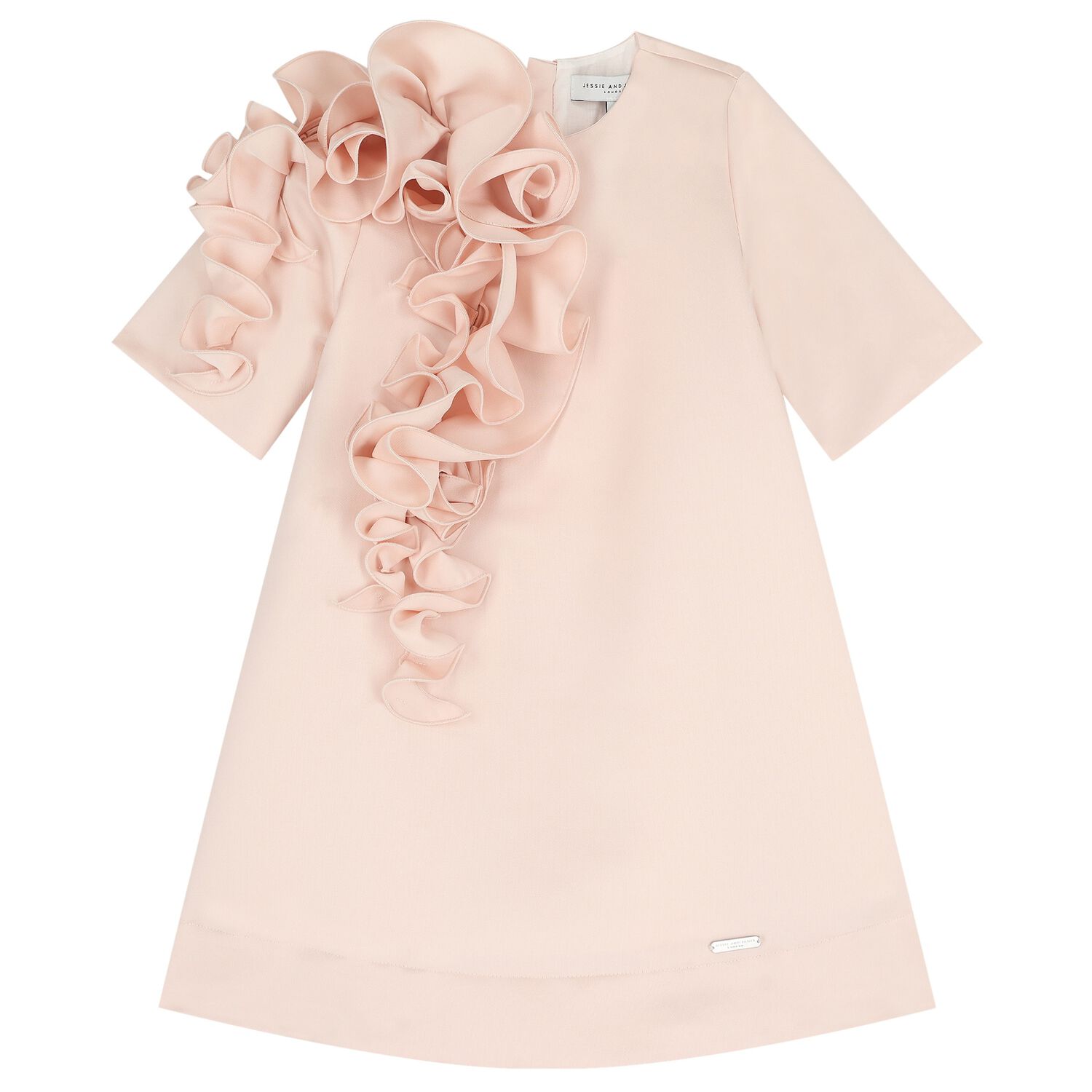 Girls Pink Ruffled Satin Dress, 1, hi-res