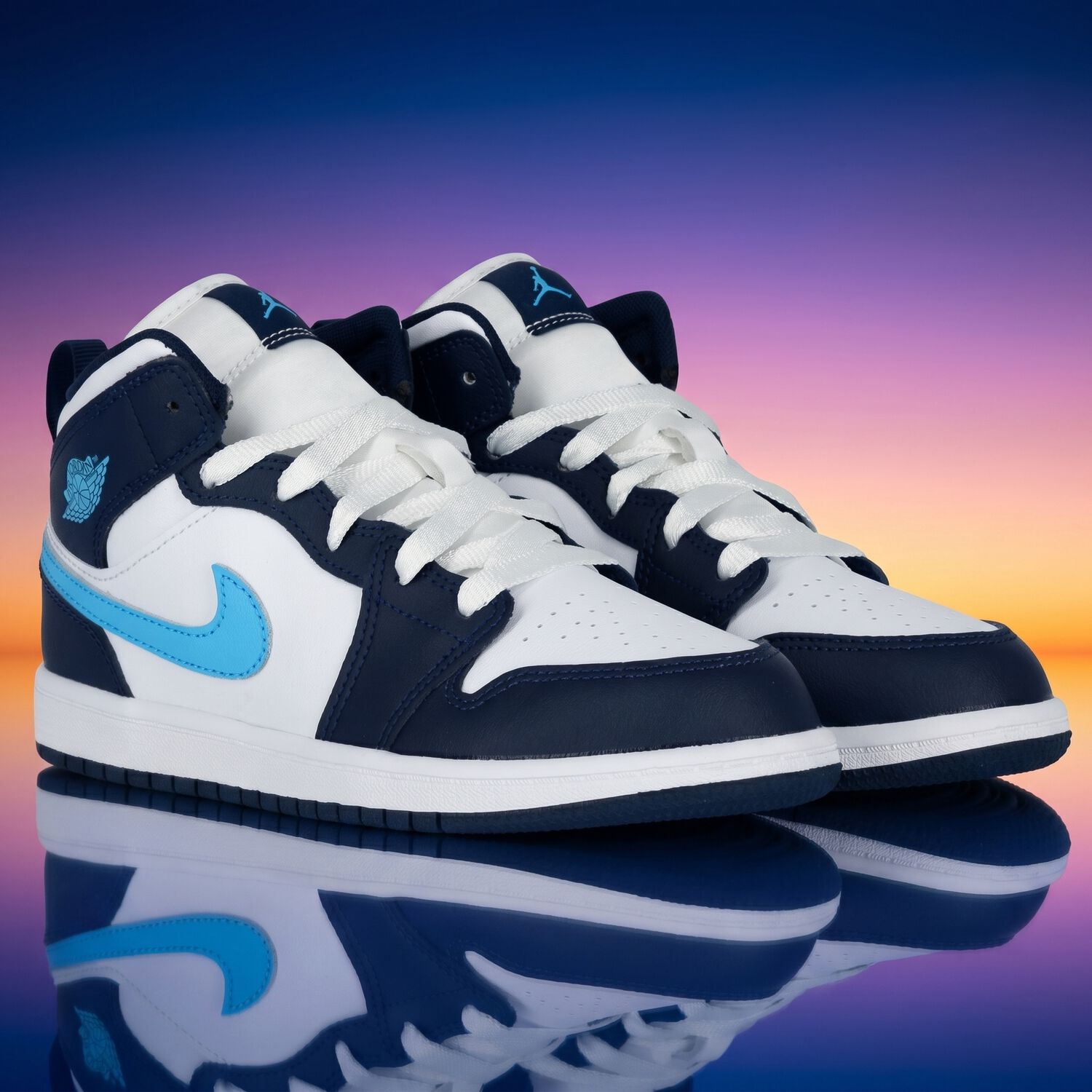 Blue & White Air Jordan 1 Mid Trainers, 6, hi-res