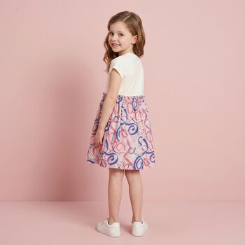 Younger Girls Ivory & Pink Ribbon Dress