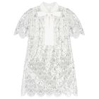 Girls White Embellished Sequin Dress, 1, hi-res