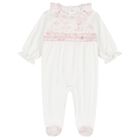 Baby Girls Ivory Velour Babygrow, 1, hi-res