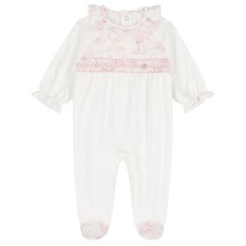 Baby Girls Ivory Velour Babygrow