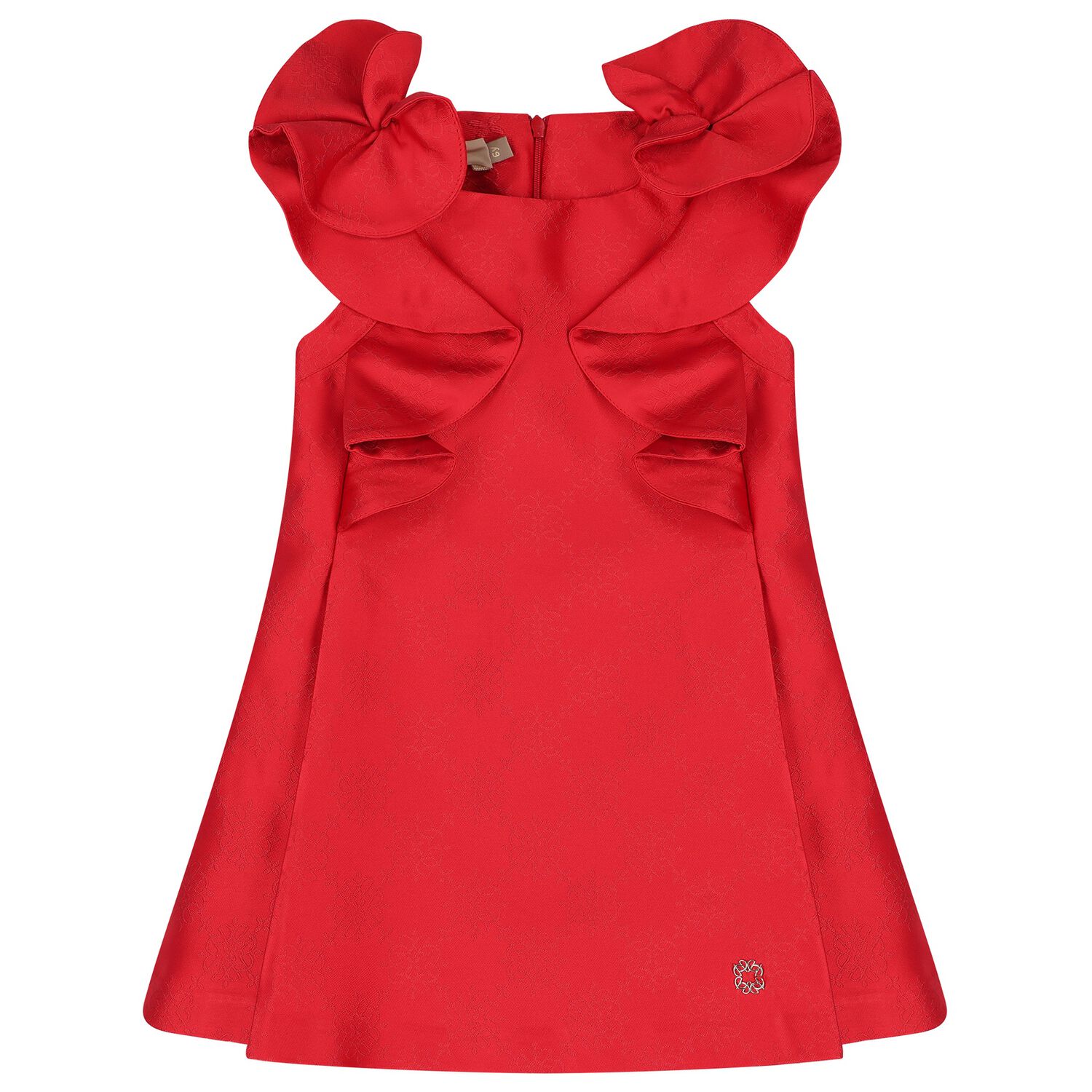Girls Red Jacquard Dress, 2, hi-res
