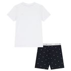 Boys White & Navy Blue Logo Pyjamas, 1, hi-res