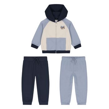 Younger Boys Blue, Beige & Navy Blue Fox Tracksuit Set
