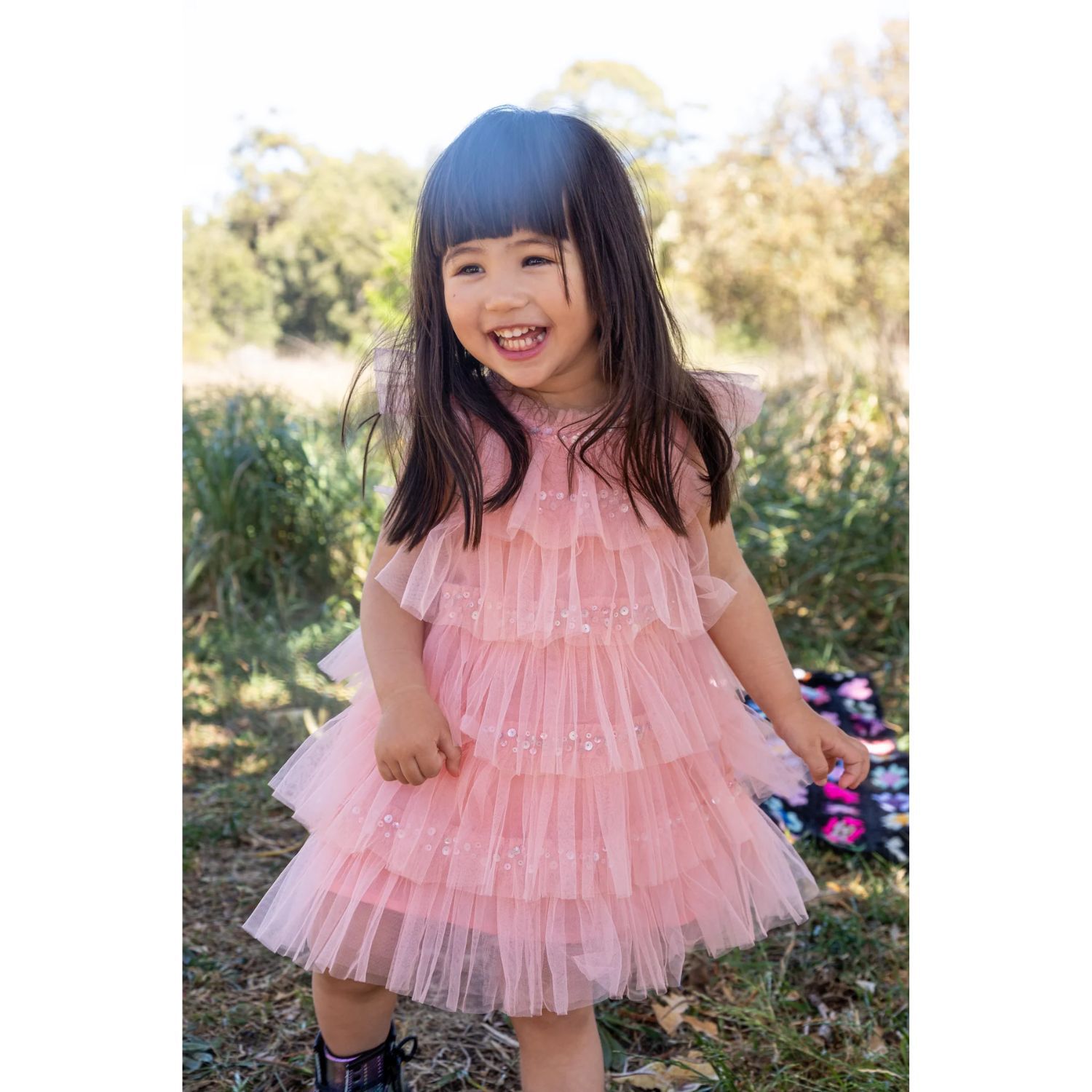 Younger Girls Pink Embellished Tulle Dress, 1, hi-res image number null