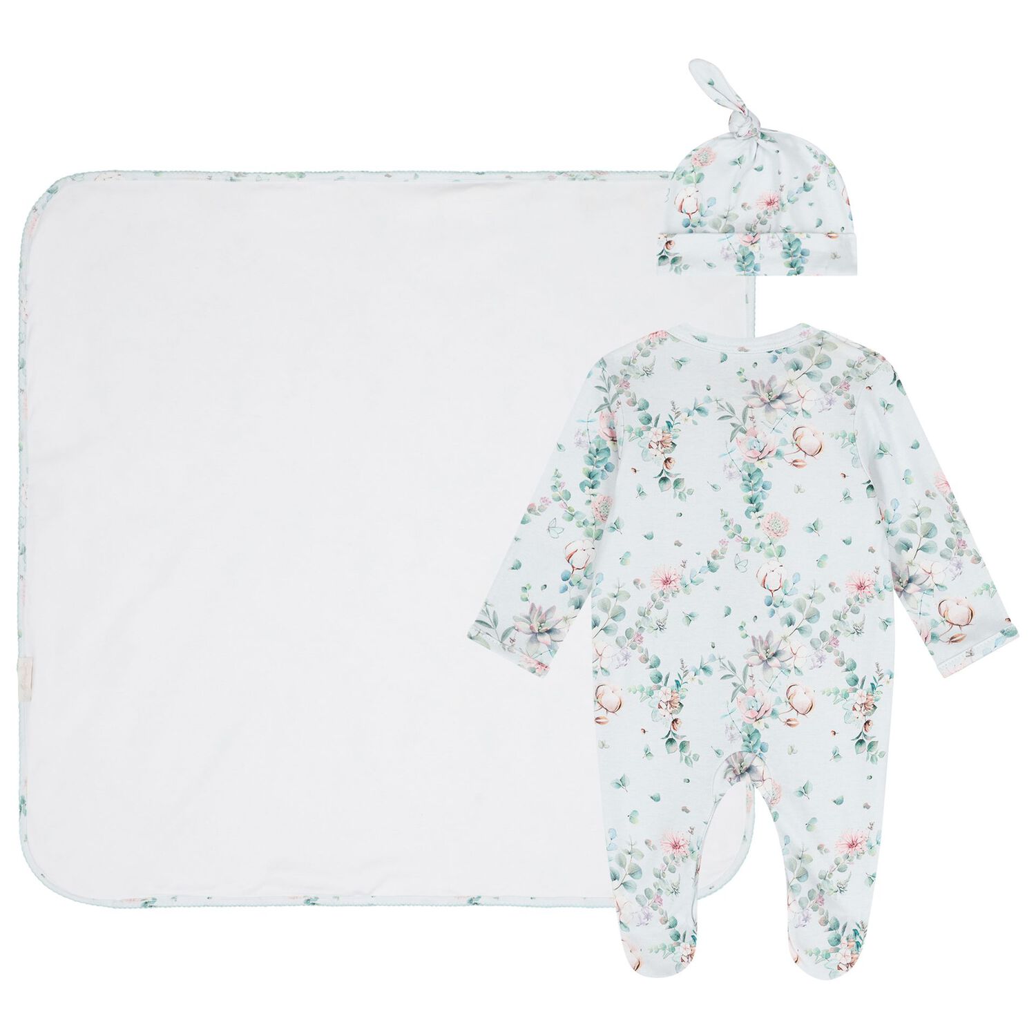 Baby Girls Mint Floral Babygrow Set, 1, hi-res