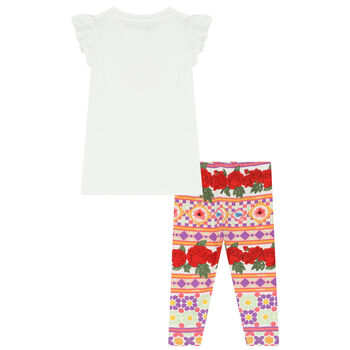 Girls White, Pink & Red Logo Leggings Set