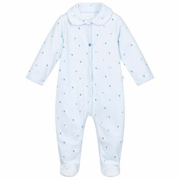 Blue Printed Velour Babygrow