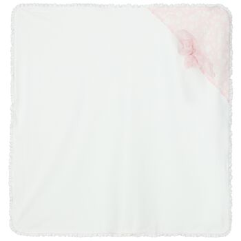 بطانية بنات بفيونكة باللون الأبيض والوردي
