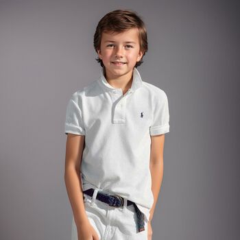 Boys White Slim Fit Logo Polo Shirt