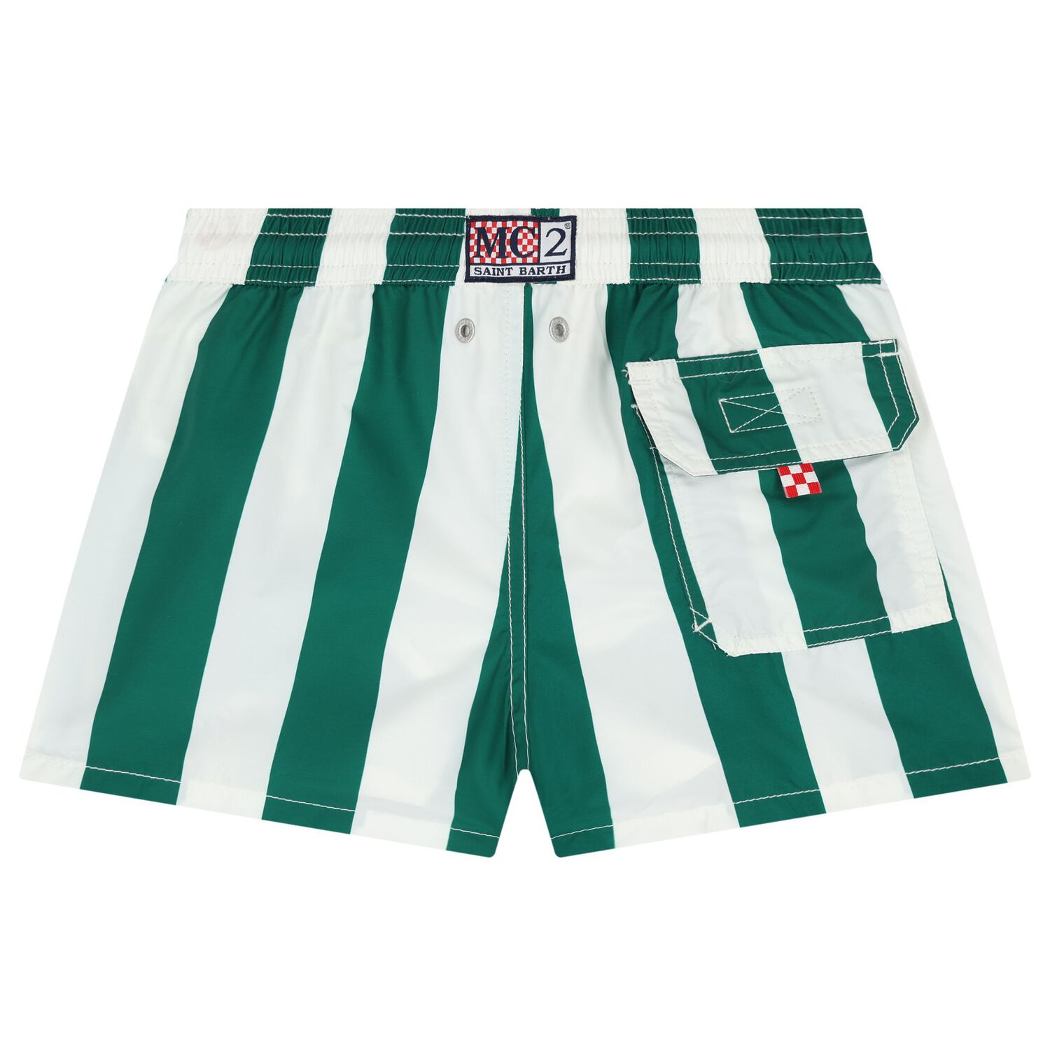 Boys Green & White Logo Striped Swim Shorts, 1, hi-res