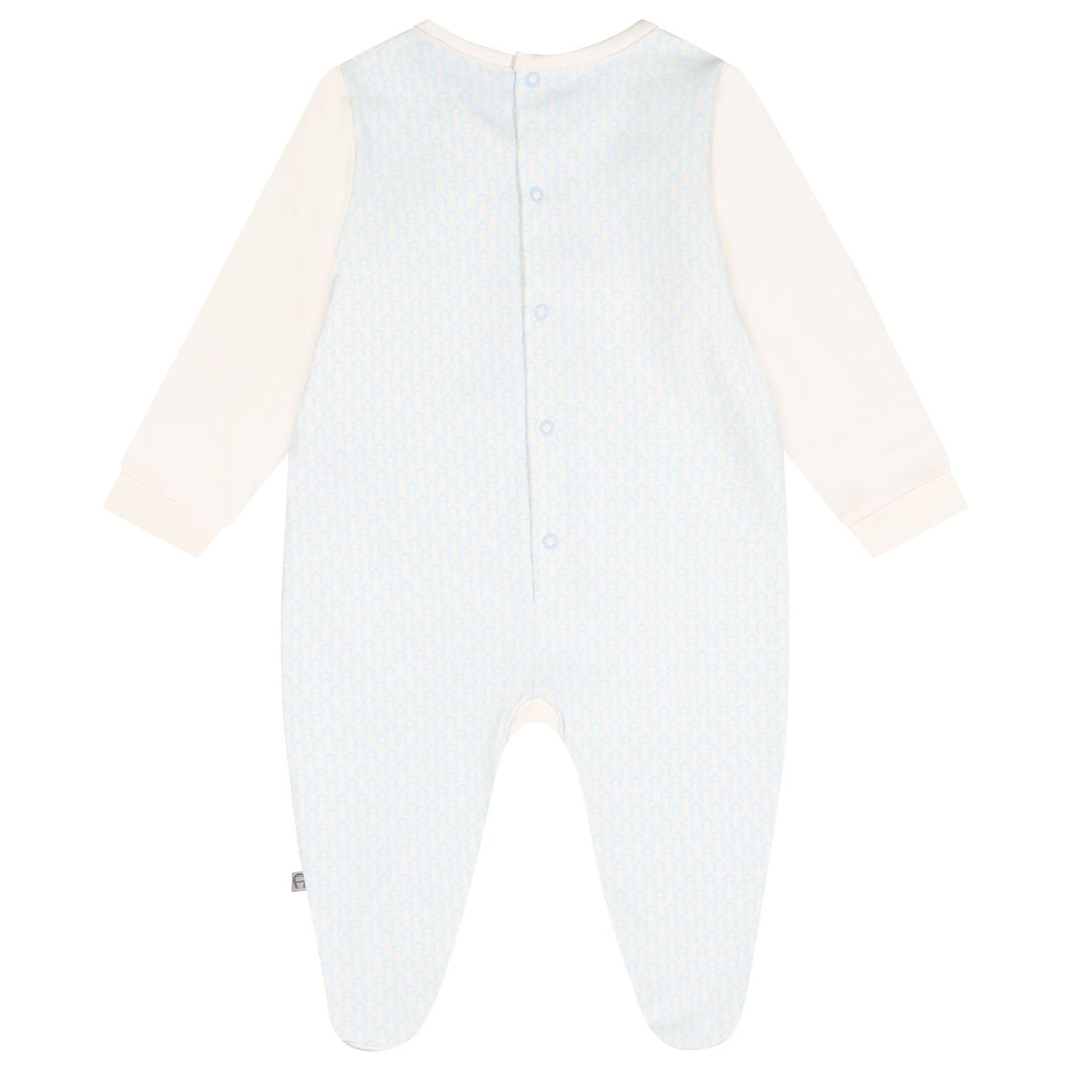 Baby Boys Ivory & Blue Teddy Bear Logo Babygrow, 2, hi-res