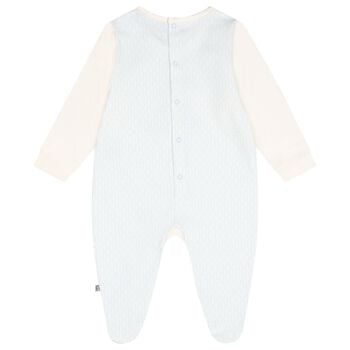Baby Boys Ivory & Blue Teddy Bear Logo Babygrow