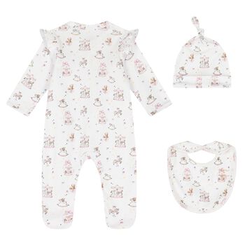 Baby Girls White & Pink Carousel Babygrow Set