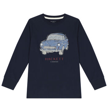 Boys Navy Blue Vintage Car Logo Long Sleeve Top