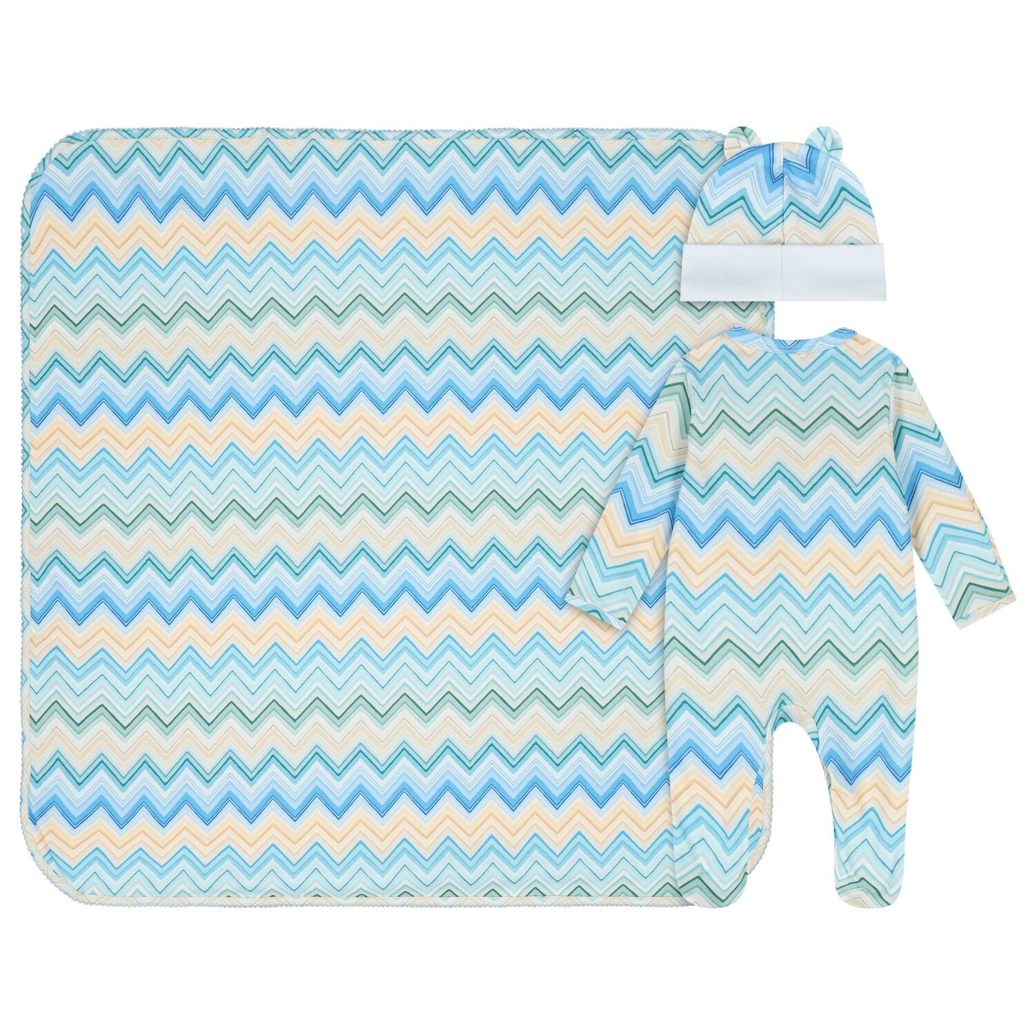 Blue & Yellow Zig Zag Babygrow Set, 2, hi-res
