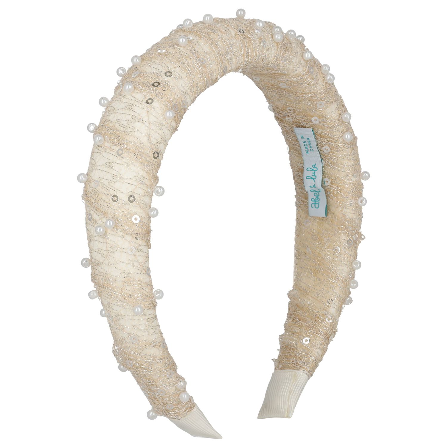 Girls Beige Pearl Embellished Headband, 2, hi-res