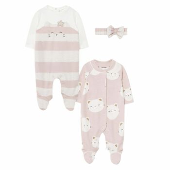Girls Ivory & Pink Babygrows & Headband (2 Pack)