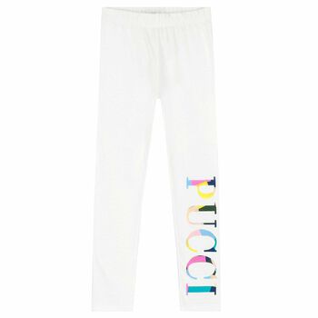 Girls White Logo Leggings