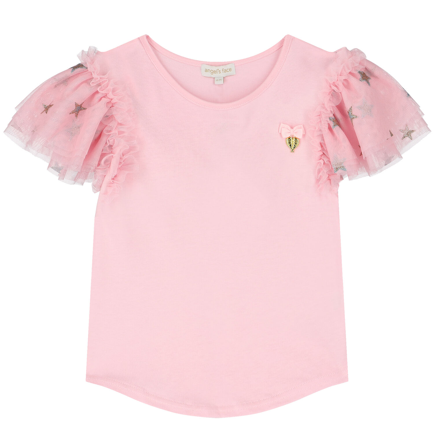 Girls Pink Tulle Sleeve T-Shirt, 1, hi-res image number null
