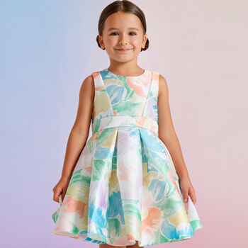 Girls Multi-Colored Floral Satin Dress