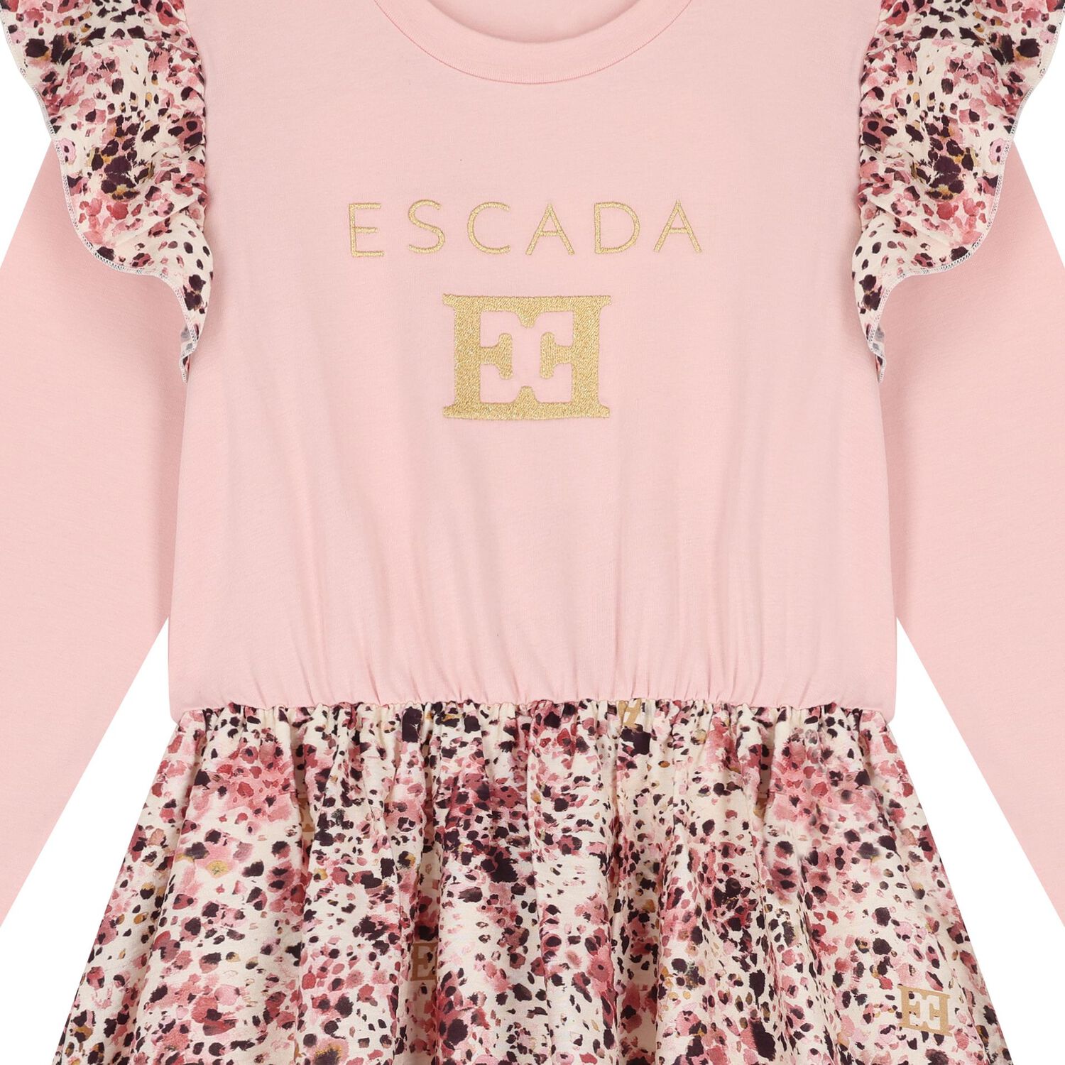 Girls Pink Logo Ruffled Dress, 1, hi-res
