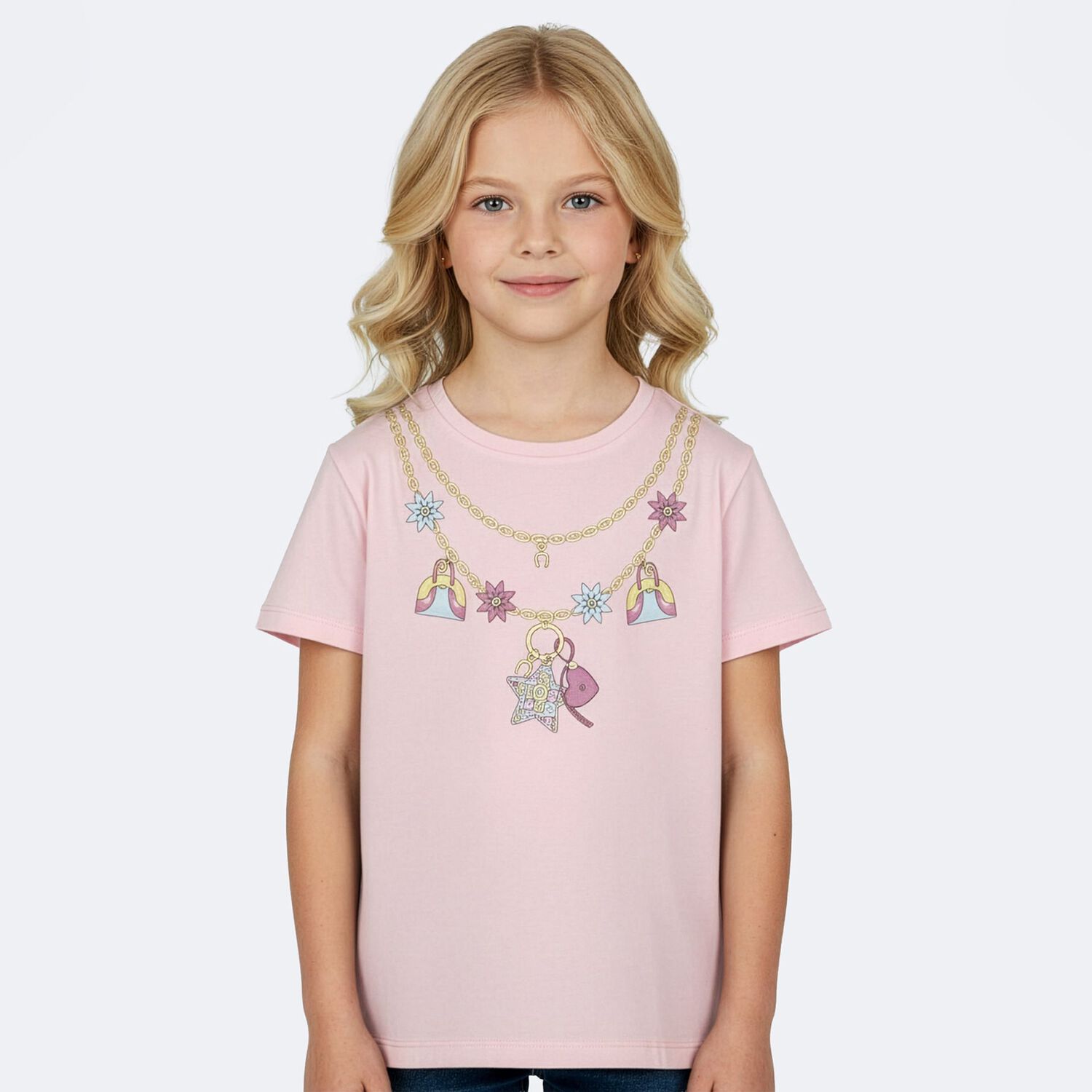 Girls Pink Necklace Logo T-Shirt, 2, hi-res