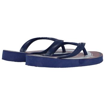 Boys Navy Blue Marvel Logo Flip Flops