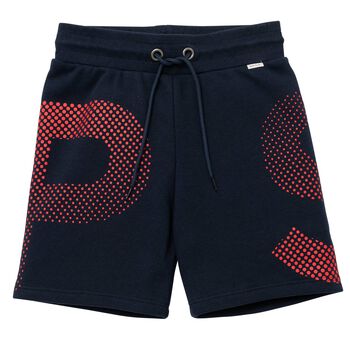 Boys Navy & Red Logo Shorts