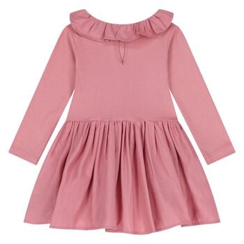 Younger Girls Pink Ruffled Long Sleeve Dress