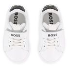 Boys White Logo Leather Trainers, 1, hi-res