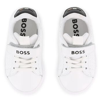 Boys White Logo Leather Trainers