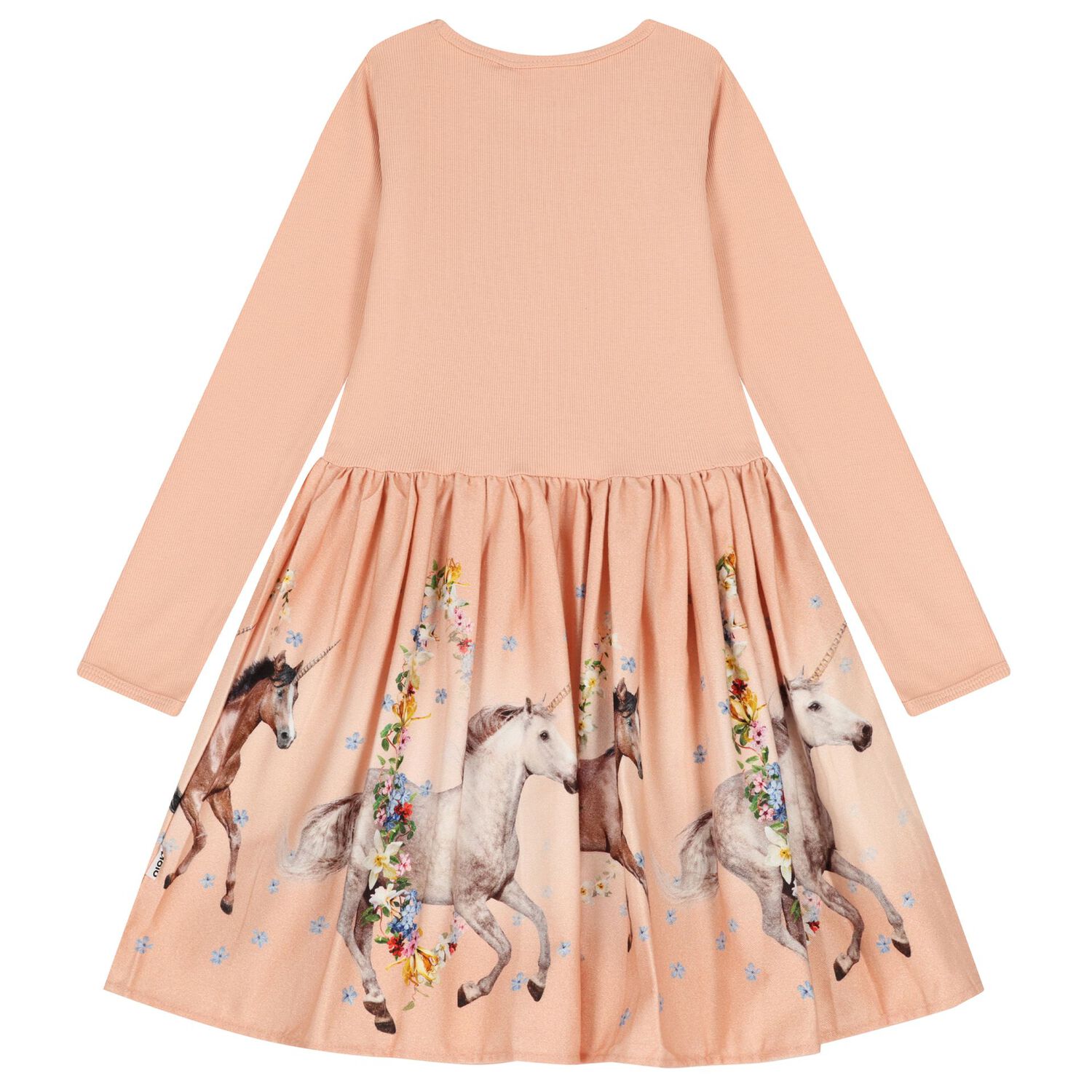 Girls Pink Unicorn Long Sleeve Dress , 2, hi-res